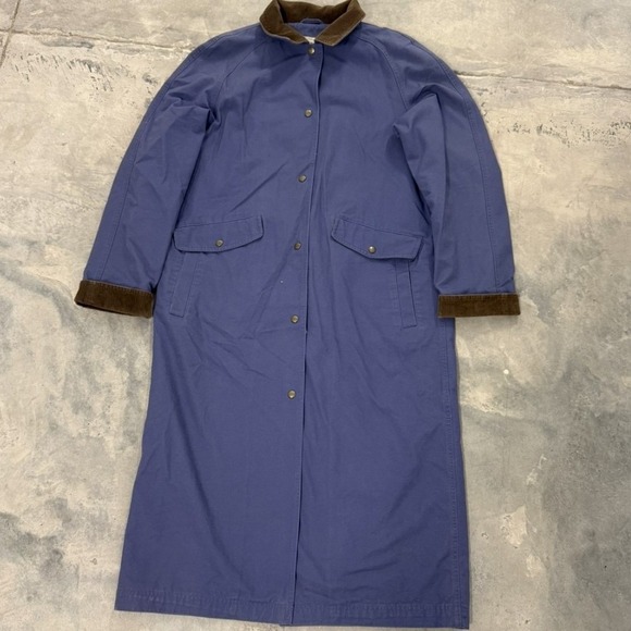 L.L. Bean Jackets & Blazers - LL Bean Womens Blue Long Field Coat Aztec Southwestern Lining Corduroy Trim M